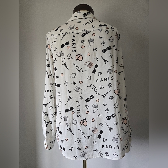 KARL LAGERFELD White Paris Print Button-Up Blouse. Size Medium - Picture 5 of 12